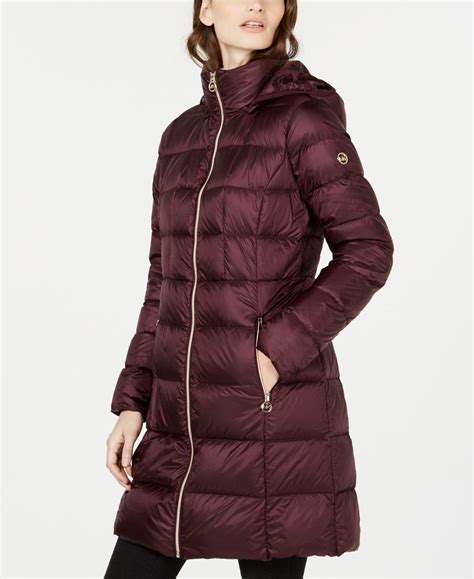 michael michael kors hooded long packable down puffer jacket|Michael Kors removable hood coats.